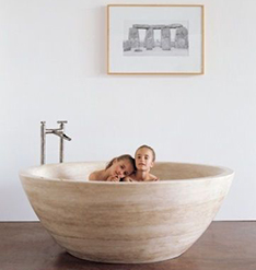 yellow travertine round stone bathtub for child